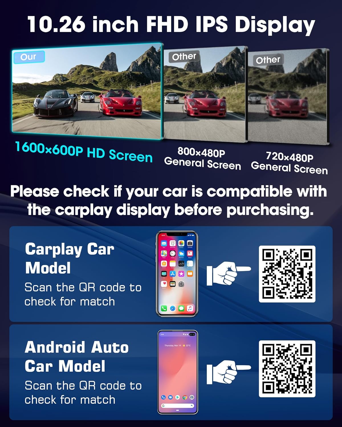 Navigatie Auto 10.26 inch cu Apple CarPlay si Android Auto, Ecran Multimedia Masina cu GPS, Bluetooth, Wi-Fi, Control Vocal Siri/Google, Montaj cu Suport Baza, Actualizare OTA – Model 2025