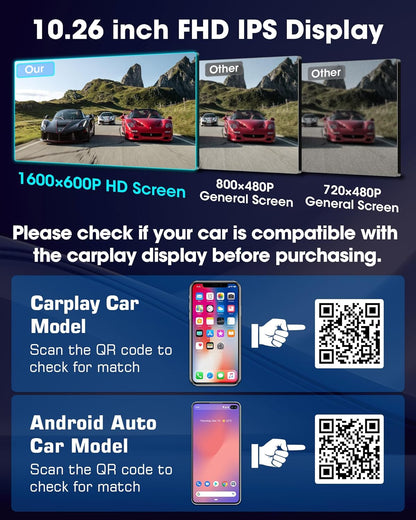 Navigatie Auto 10.26 inch cu Apple CarPlay si Android Auto, Ecran Multimedia Masina cu GPS, Bluetooth, Wi-Fi, Control Vocal Siri/Google, Montaj cu Suport Baza, Actualizare OTA – Model 2025