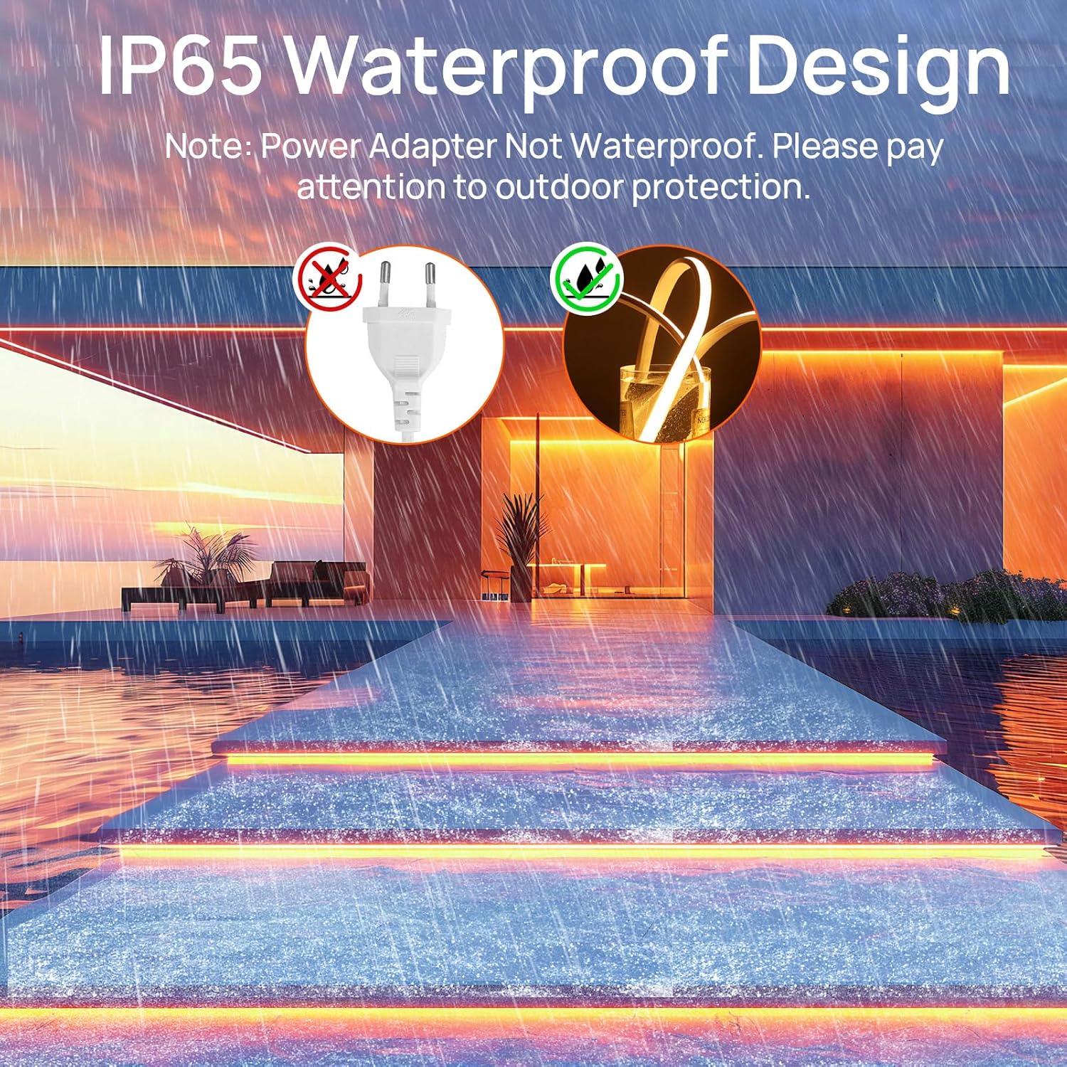 Neon LED Strip 5 m, Silicone Waterproof Fireproof IP65 LED Strip Warm White 3000 K 10 mm LED Fairy Lights Outdoor 230 V Flexible DIY Light Strip Outdoor with Power Supply for Home, Party,