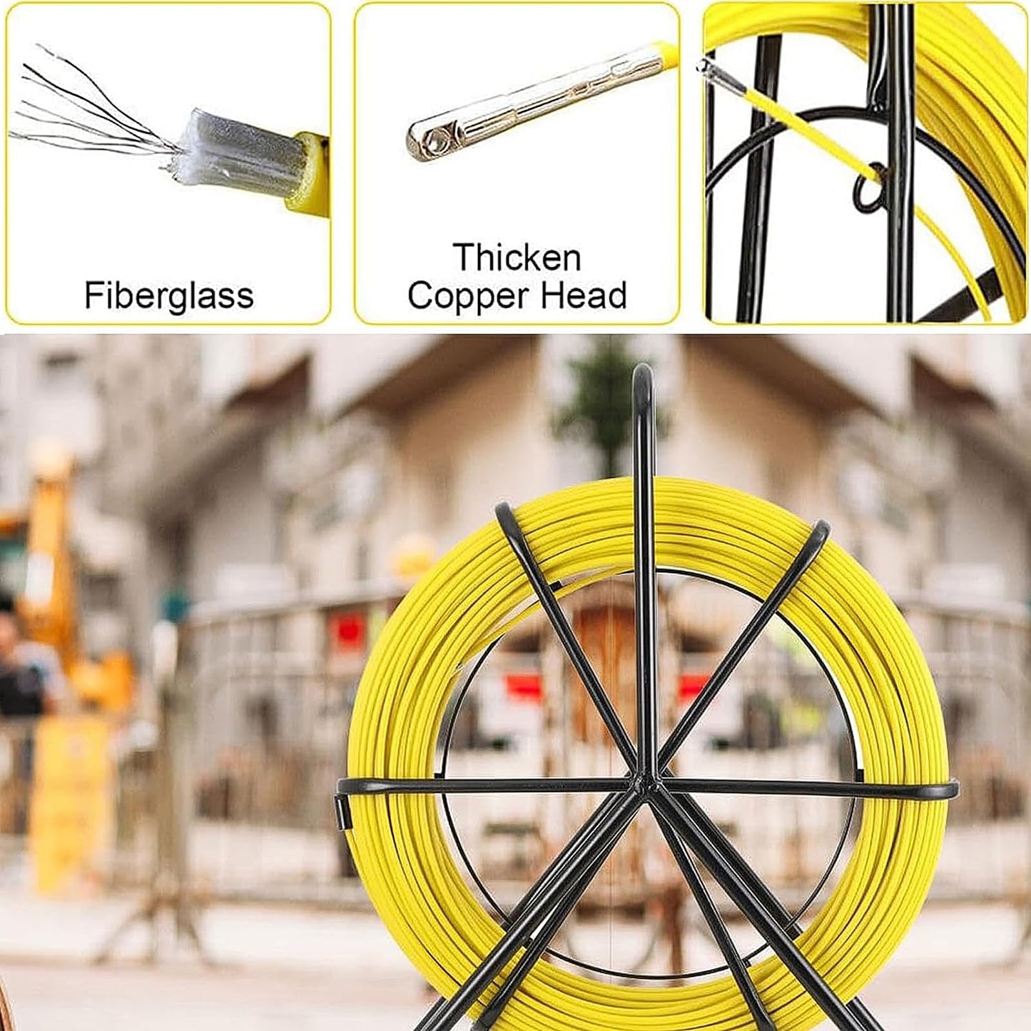 Sonda fibra de sticla 6mm x 50m cu suport metalic si frana