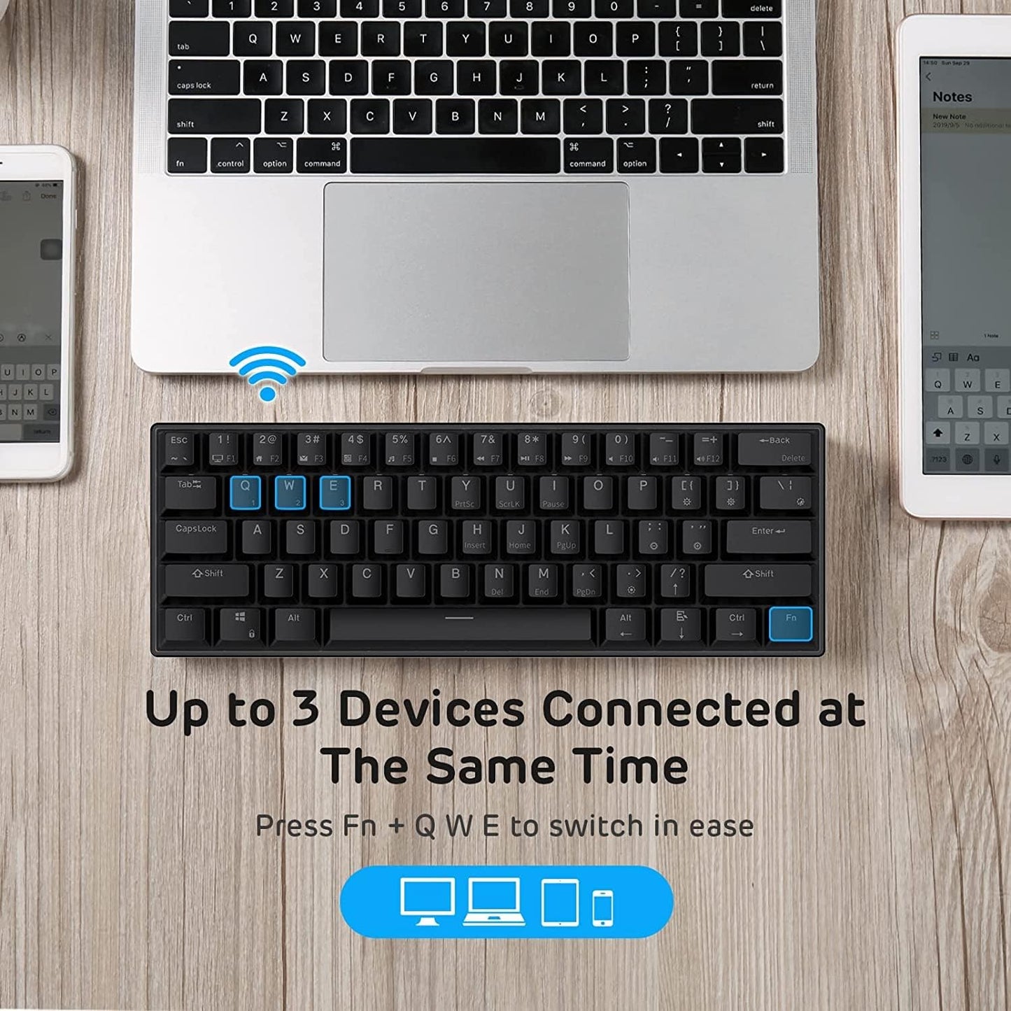 RK Royal Kludge RK61-US 2.4 GHz Wireless/Bluetooth/Wired 60% Mechanical Keyboard, 61 Keys Compact Keyboard, Hot Swappable Red Switch Gaming Keyboard with Software for Windows/Mac/Android