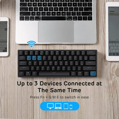 RK Royal Kludge RK61-US 2.4 GHz Wireless/Bluetooth/Wired 60% Mechanical Keyboard, 61 Keys Compact Keyboard, Hot Swappable Red Switch Gaming Keyboard with Software for Windows/Mac/Android