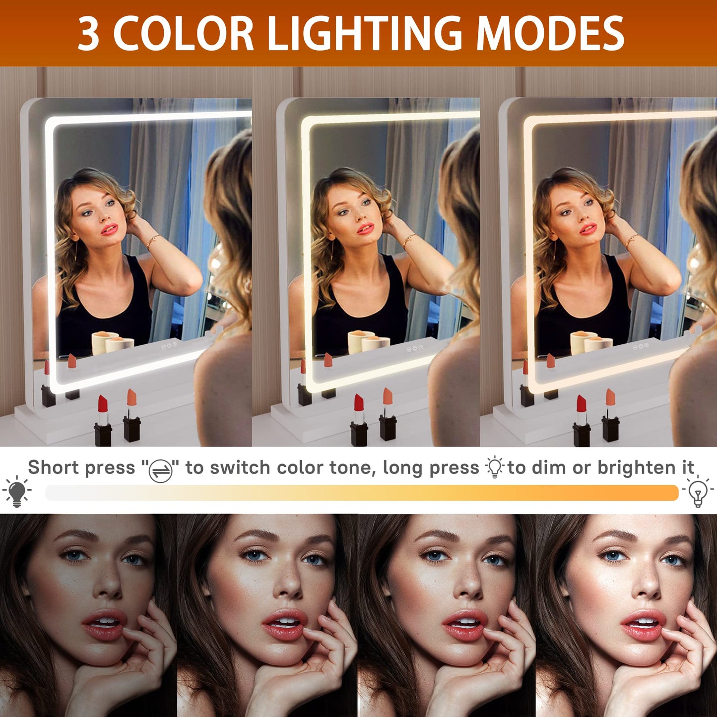 Oglinda cosmetica Hasipu 70x50 cm LED 3 moduri lumina touch