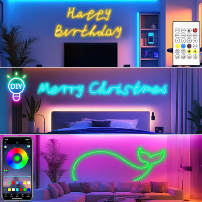Cozylady RGB Neon LED Strip Light, with Remote Control, App Control, Waterproof Flexible RGB Strips, 24 V LED Neon Strip for Bedroom, Home Interior Decoration (10 M/30 Feet)