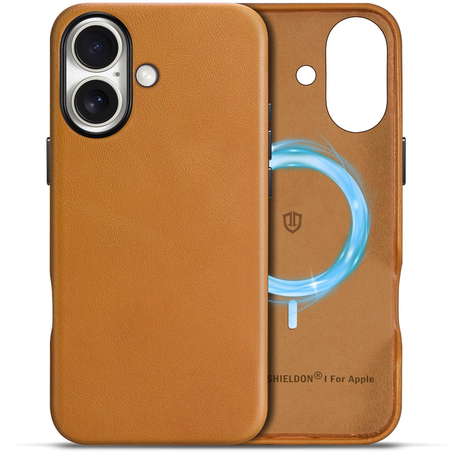 SHIELDON Case for iPhone 16 Pro 6.3" 2024, Genuine Leather, Magnetic Wireless Charging, Slim Fit, Non-Slip, Metal Button, Shockproof Protective Case Compatible with iPhone 16 Pro - Nappa Saddle Brown
