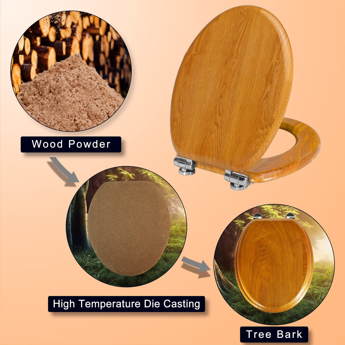 Colac WC Angel Shield Oval Lemn Inchidere Silentioasa 43x37 cm