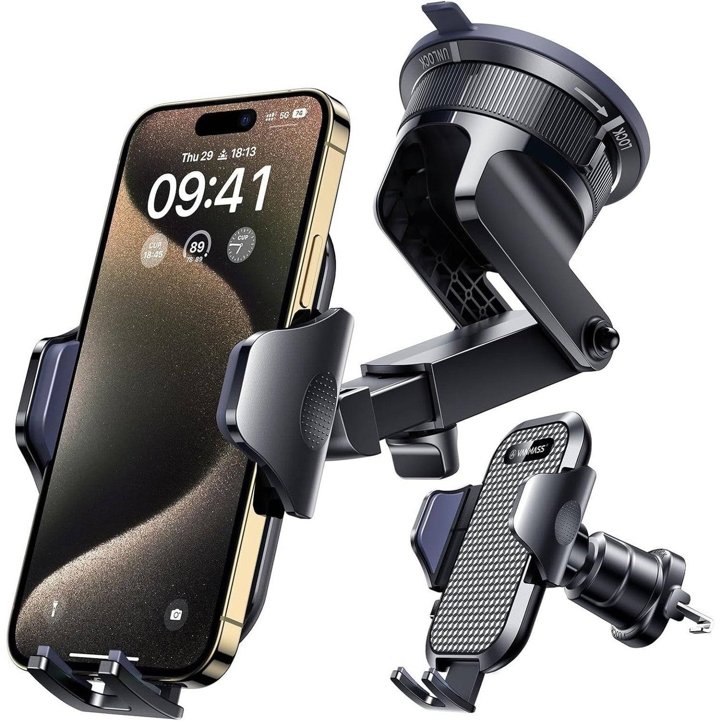 [2025 True Military-Grade] Car Phone Holder VANMASS [Upgraded Strongest Suction & Clip] Cell Phone Mount for Dashboard Windshield Vent,Truck Cradle Stand for iPhone 16 Pro Max 15 14 13 Samsung Android
