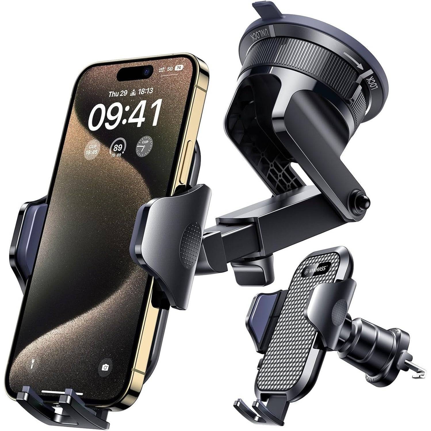 [2025 True Military-Grade] Car Phone Holder VANMASS [Upgraded Strongest Suction & Clip] Cell Phone Mount for Dashboard Windshield Vent,Truck Cradle Stand for iPhone 16 Pro Max 15 14 13 Samsung Android
