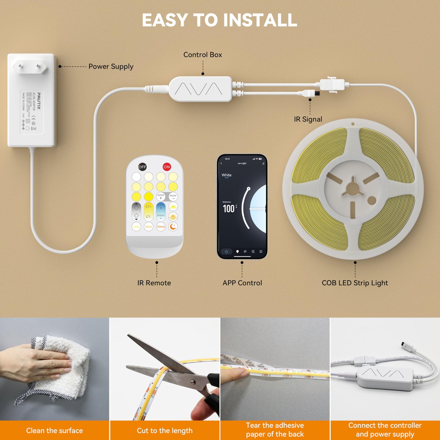 Banda LED smart PAUTIX Tunable White COB 24V dimabila Wi-Fi
