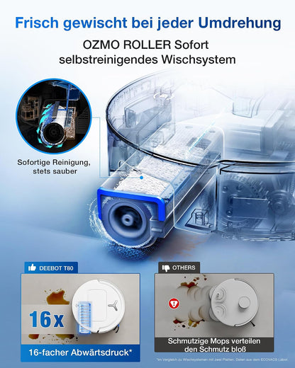 Aspirator robot ECOVACS T80 Omni cu mop OZMO ROLLER, 18.000 Pa, negru
