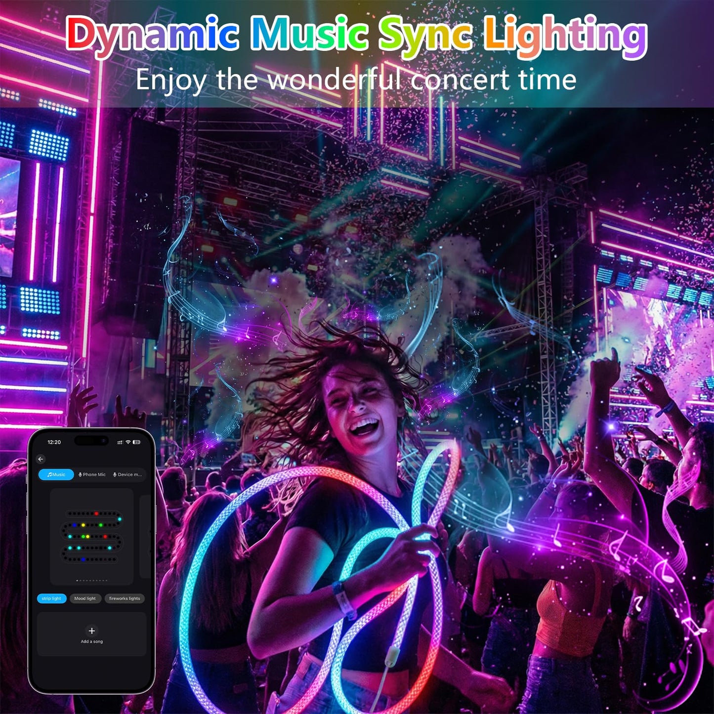 Banda LED 3M RGBIC Neon Rope Light 5V USB IP67 APP Remote