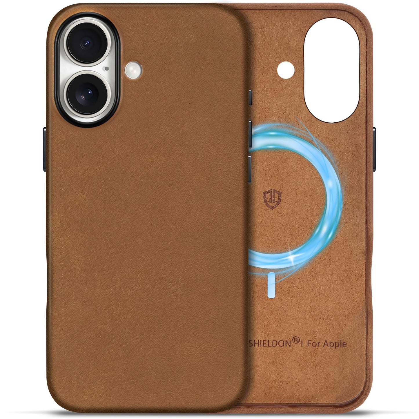 SHIELDON Case for iPhone 16 Pro 6.3" 2024, Genuine Leather, Magnetic Wireless Charging, Slim Fit, Non-Slip, Metal Button, Shockproof Protective Case Compatible with iPhone 16 Pro - Nappa Saddle Brown
