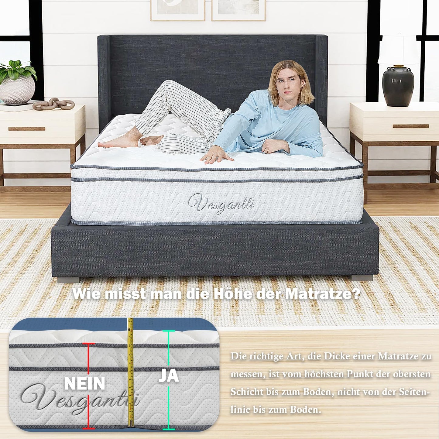 Saltea Vesgantti H3 7 Zone 90x200 cm Pocket Spring 30 cm