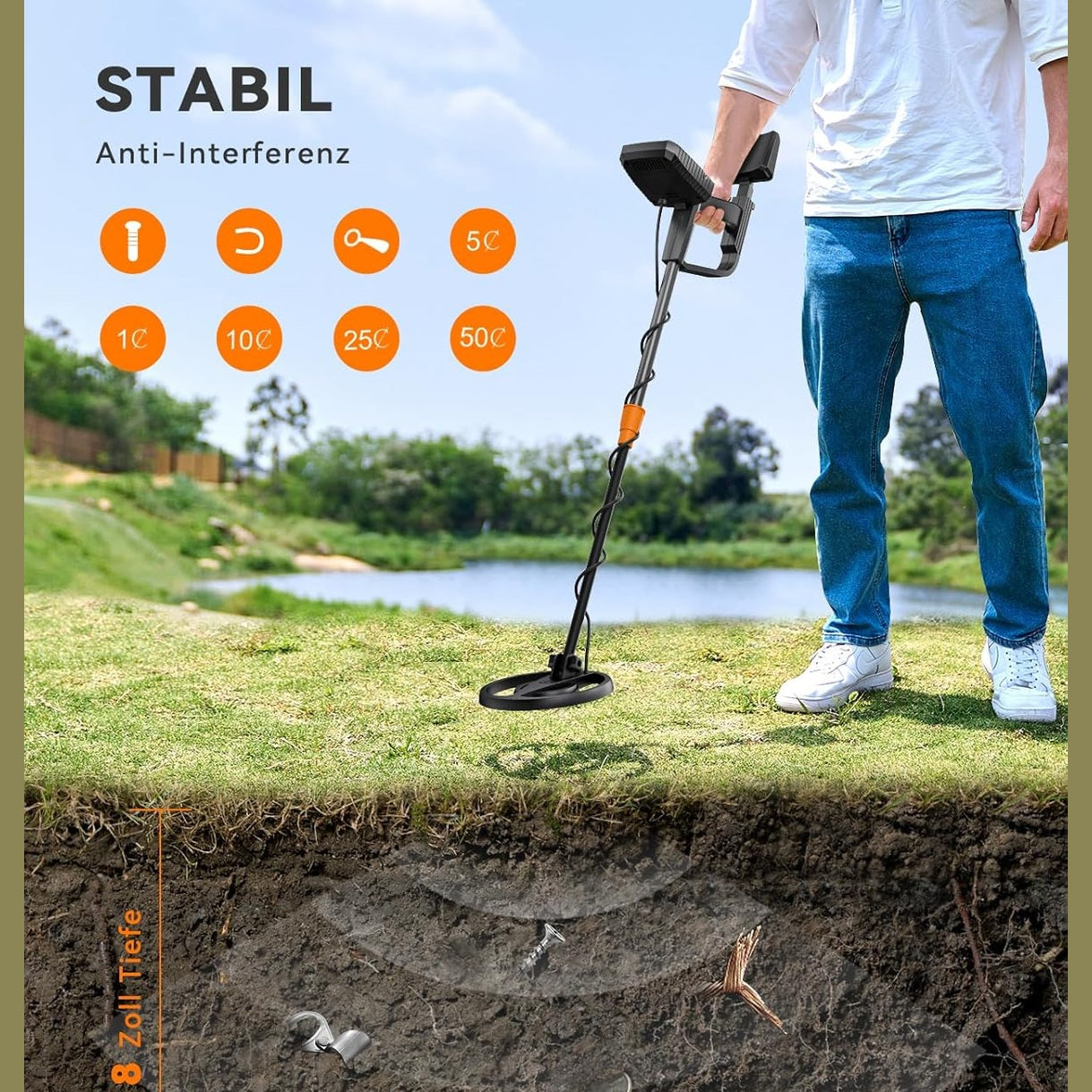 SUNPOW Metal Detector Professional Set, IP68 Waterproof Coil, Strong Anti-Interference, Improved Durable Chip, High Accuracy, 4 Modes for Adults and Children