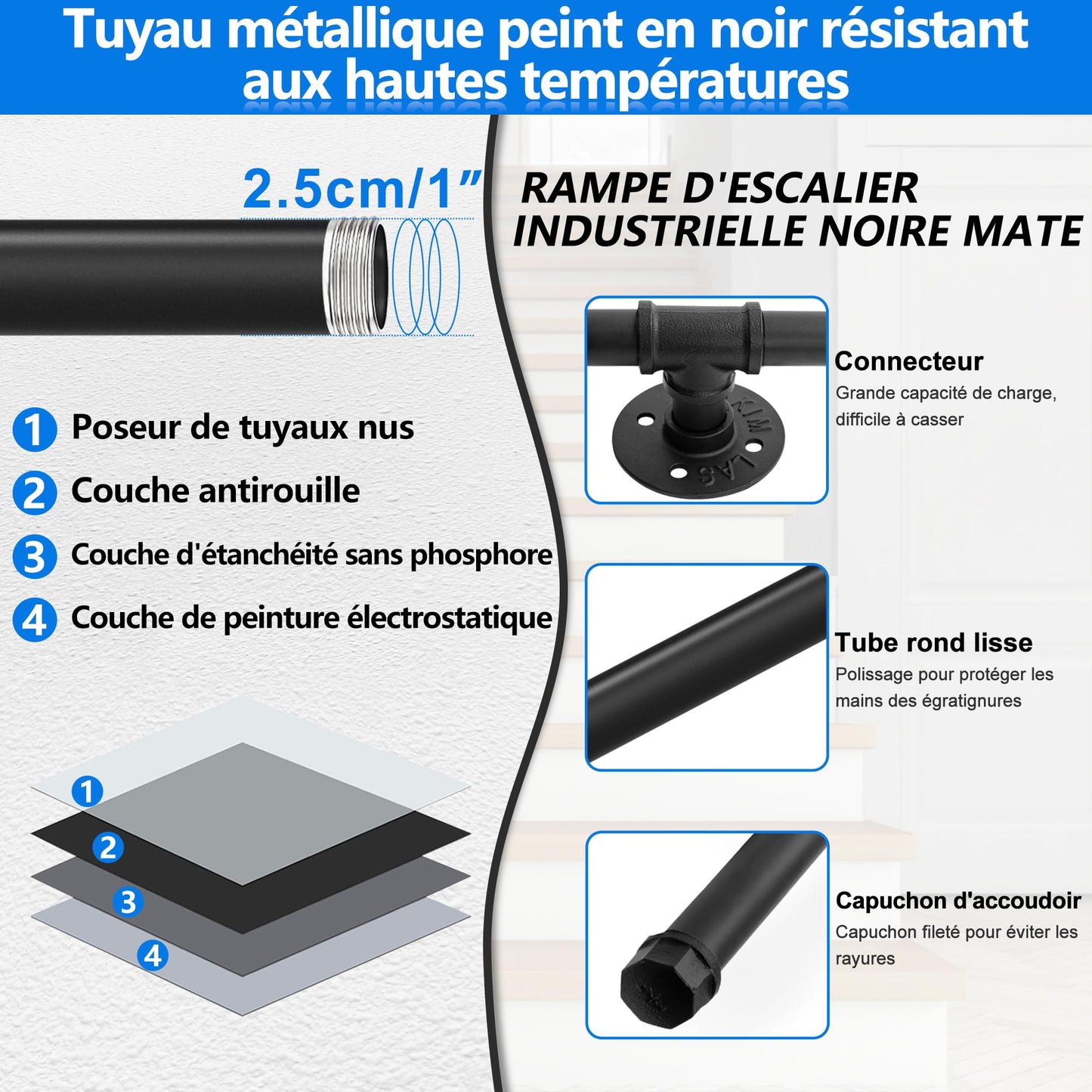 Balustrada OUUTMEE Fier forjat 100 cm neagra