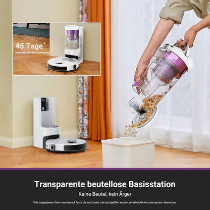 Aspirator robot EUREKA E20 Plus cu statie de golire fara sac, 8000 Pa, alb