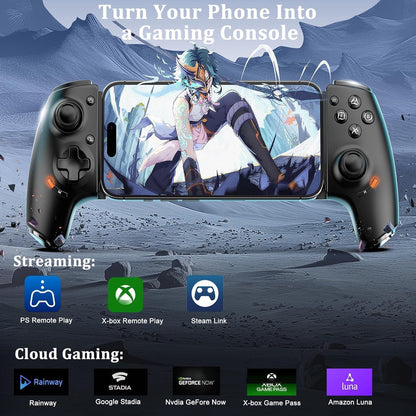 Megadream Phone Controller for iPhone 16/iPhone 15/Android USB C Mobile Gaming Controller with 3.5mm Audio Jack, Remote Player Gamepad for PS5/PS4/Xbox/PC, Cloud Game, Plug and Play, Hall Joysticks/Hall Trigger, 2 Mappable Buttons