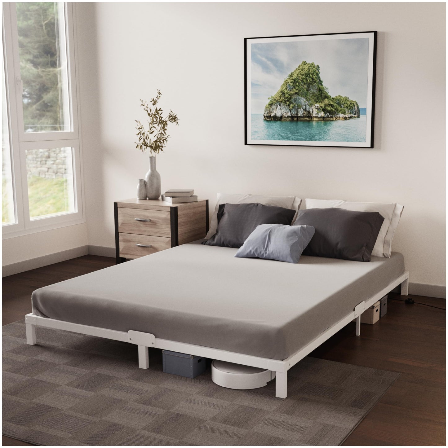 Cadru pat 140x200 cm Dreamzie, lamele metalice, inaltime 25 cm, montaj
