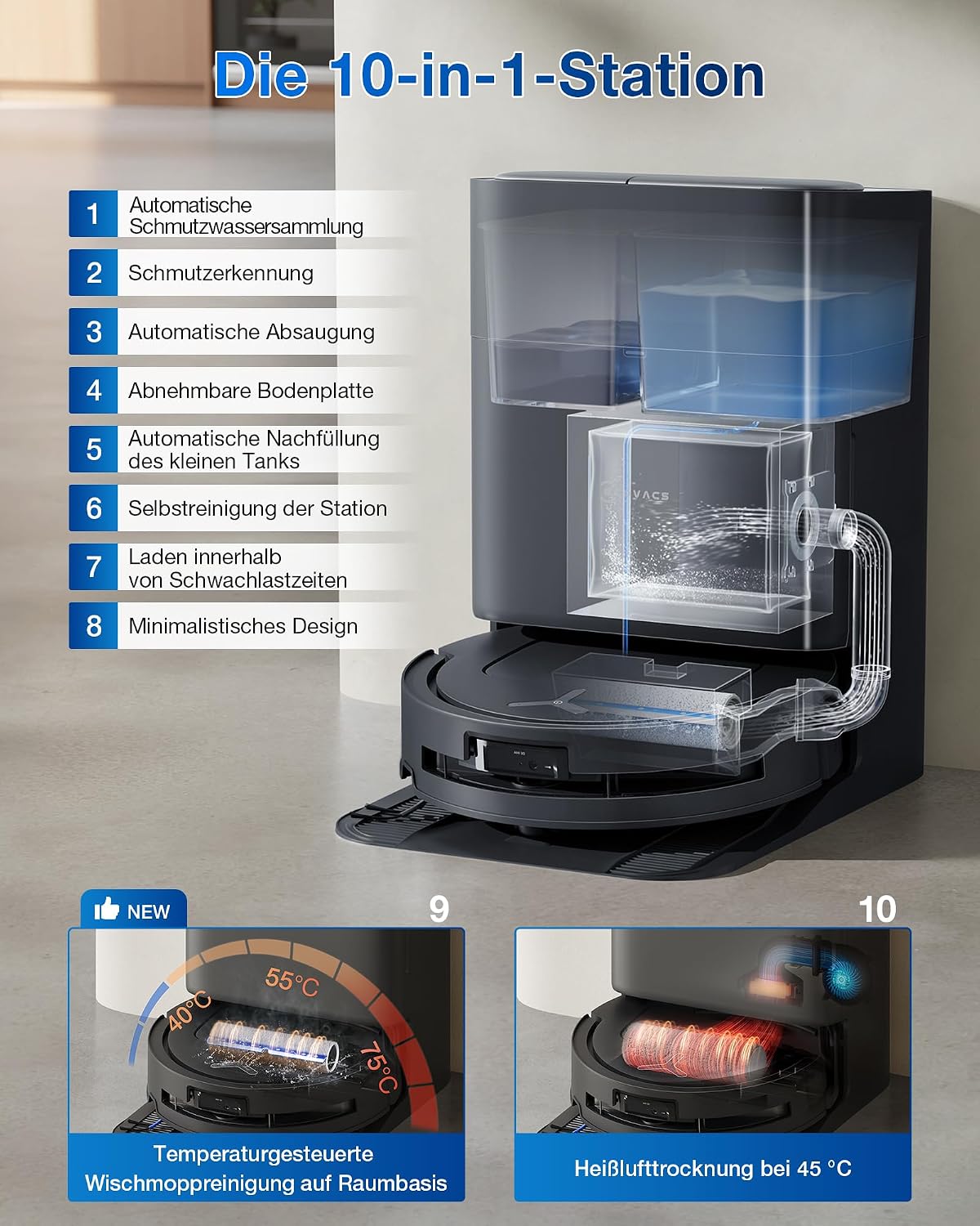 Aspirator robot ECOVACS T80 Omni cu mop OZMO ROLLER, 18.000 Pa, negru