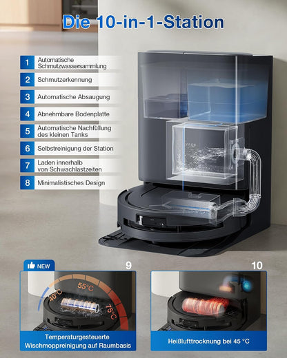 Aspirator robot ECOVACS T80 Omni cu mop OZMO ROLLER, 18.000 Pa, negru