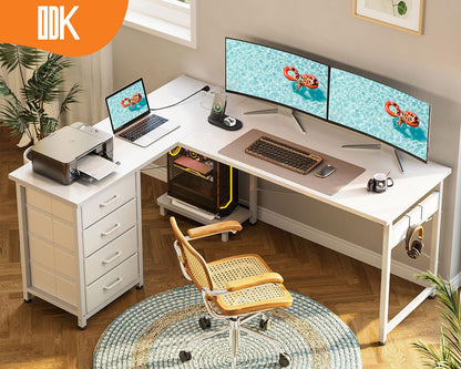 Birou ODK Corner Desk 135x100 cm cu 4 sertare si prize USB
