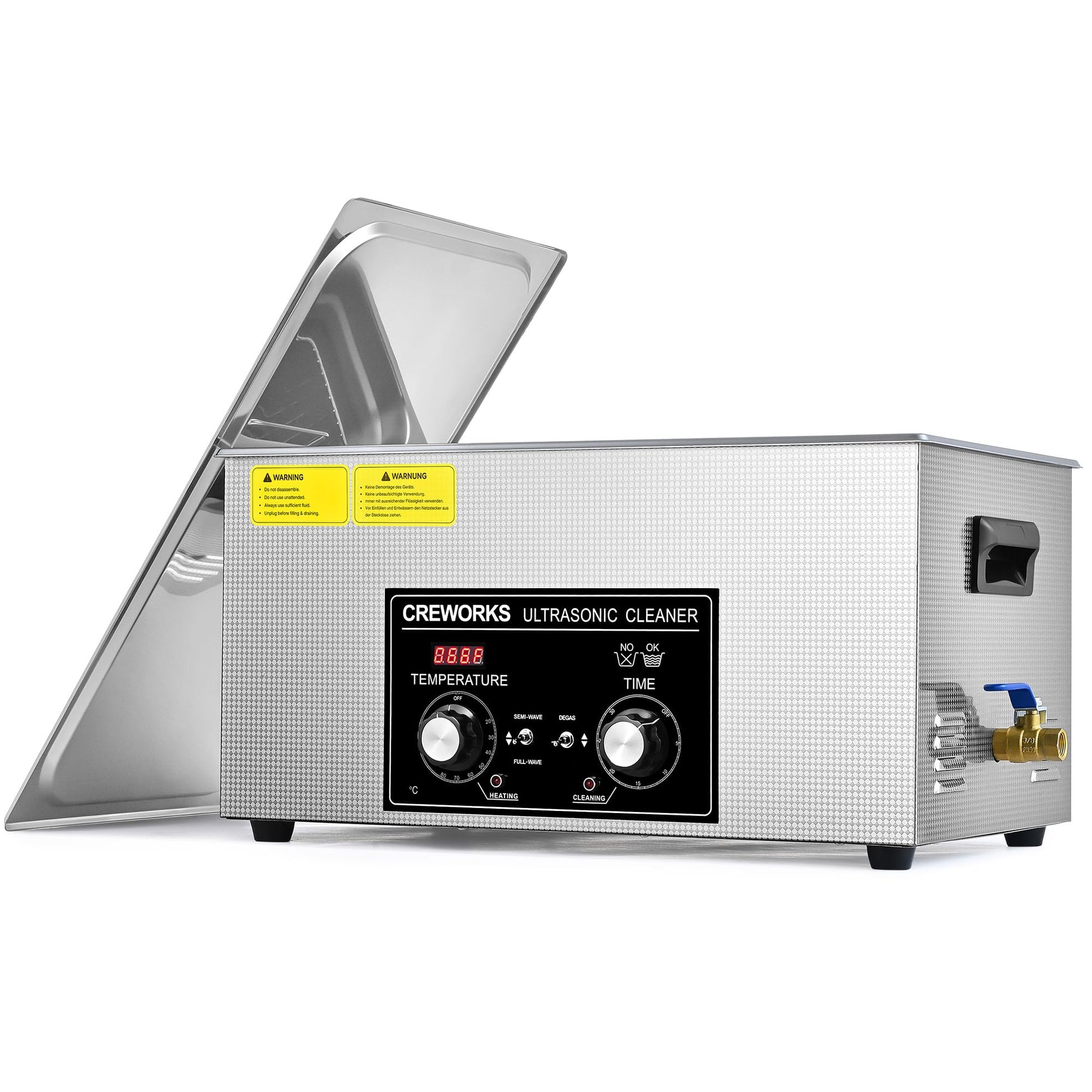 CREWORKS Ultrasonic Cleaning Device Stainless Steel 1.3 L Ultrasonic Cleaner with Heating Timer Ultrasonic Cleaner for Dentures Jewellery Glasses Watches Glasses Ultrasonic Cleaning Device with