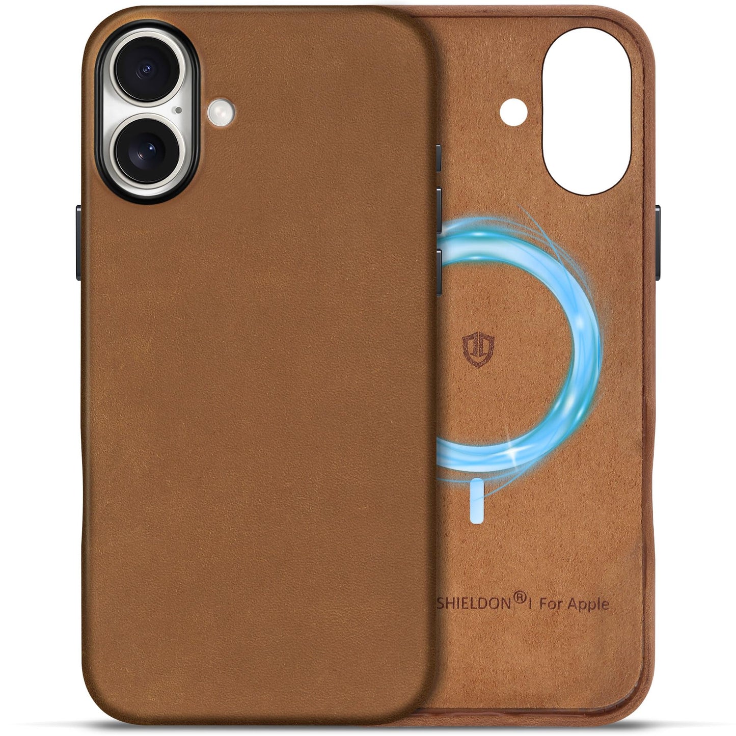 SHIELDON Case for iPhone 16 Pro 6.3" 2024, Genuine Leather, Magnetic Wireless Charging, Slim Fit, Non-Slip, Metal Button, Shockproof Protective Case Compatible with iPhone 16 Pro - Nappa Saddle Brown