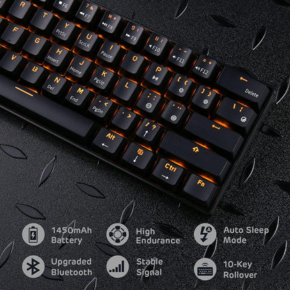 RK Royal Kludge RK61-US 2.4 GHz Wireless/Bluetooth/Wired 60% Mechanical Keyboard, 61 Keys Compact Keyboard, Hot Swappable Red Switch Gaming Keyboard with Software for Windows/Mac/Android