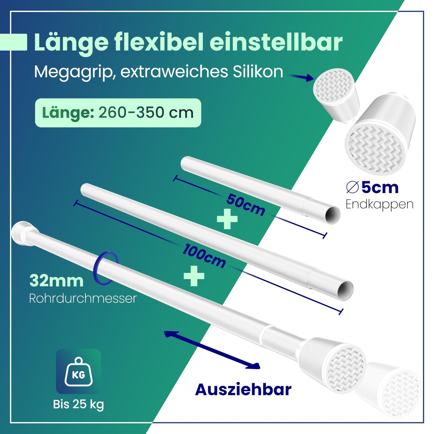 Tija perdea LOBUX telescopica fara gaurire 260-350 cm 32 mm alba