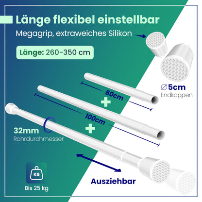Tija perdea LOBUX telescopica fara gaurire 260-350 cm 32 mm alba