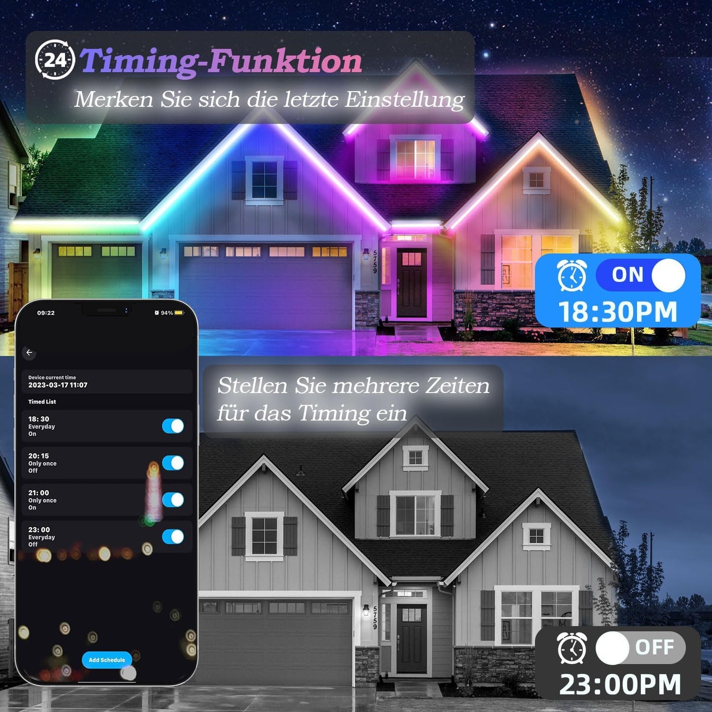 Lichaser 40m RGB+IC Outdoor LED Strip Wasserdicht DIY, Verfolgen, Segmentieren von LED-Streifen mit BT App und RF Fernbedienung für den Außenbereich