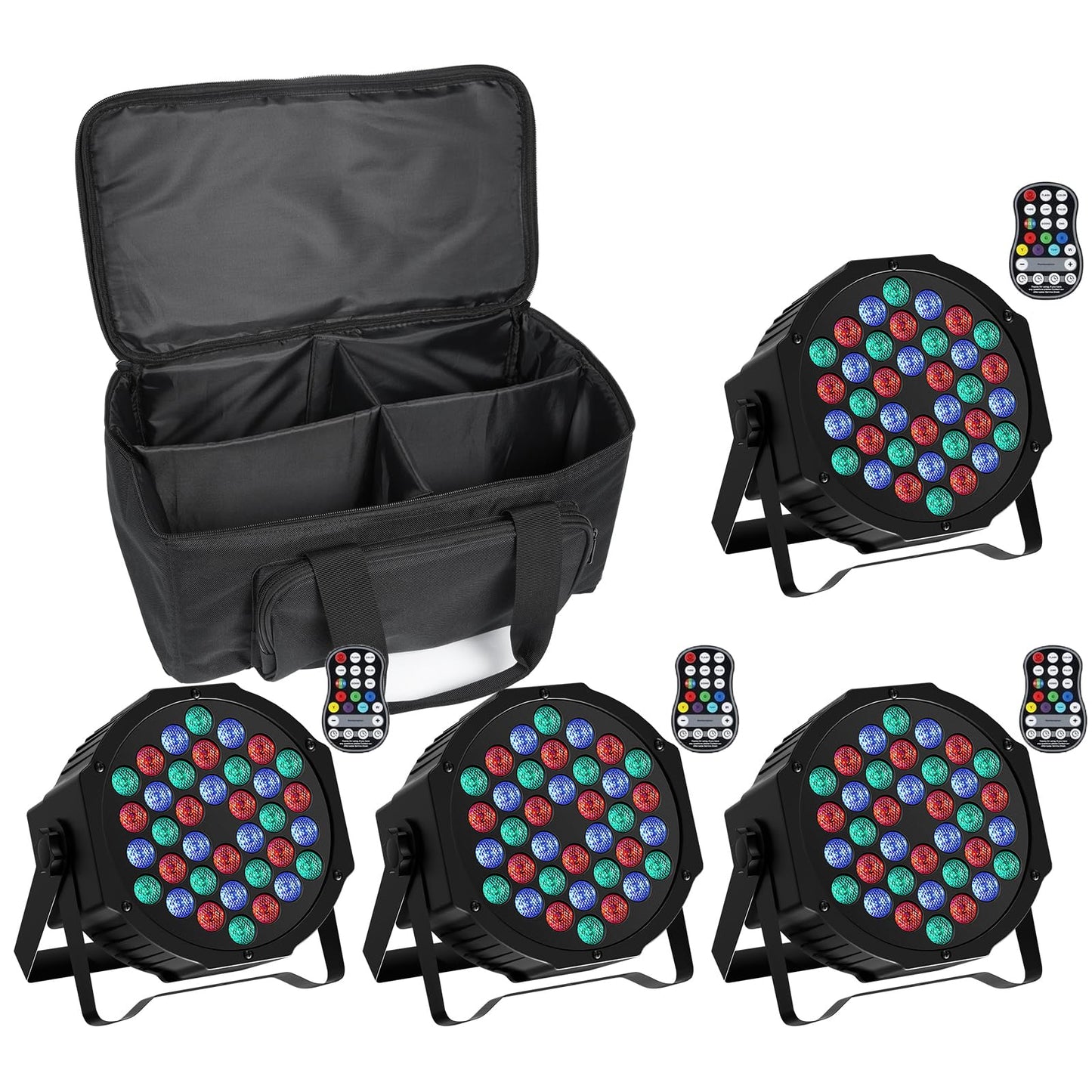 Set 4 Proiectoare LED RGB cu baterie 36 LED + telecomanda, 7 moduri, lumina dinamica