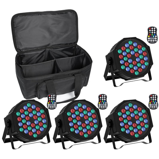 Set 4 Proiectoare LED RGB cu baterie 36 LED + telecomanda, 7 moduri, lumina dinamica
