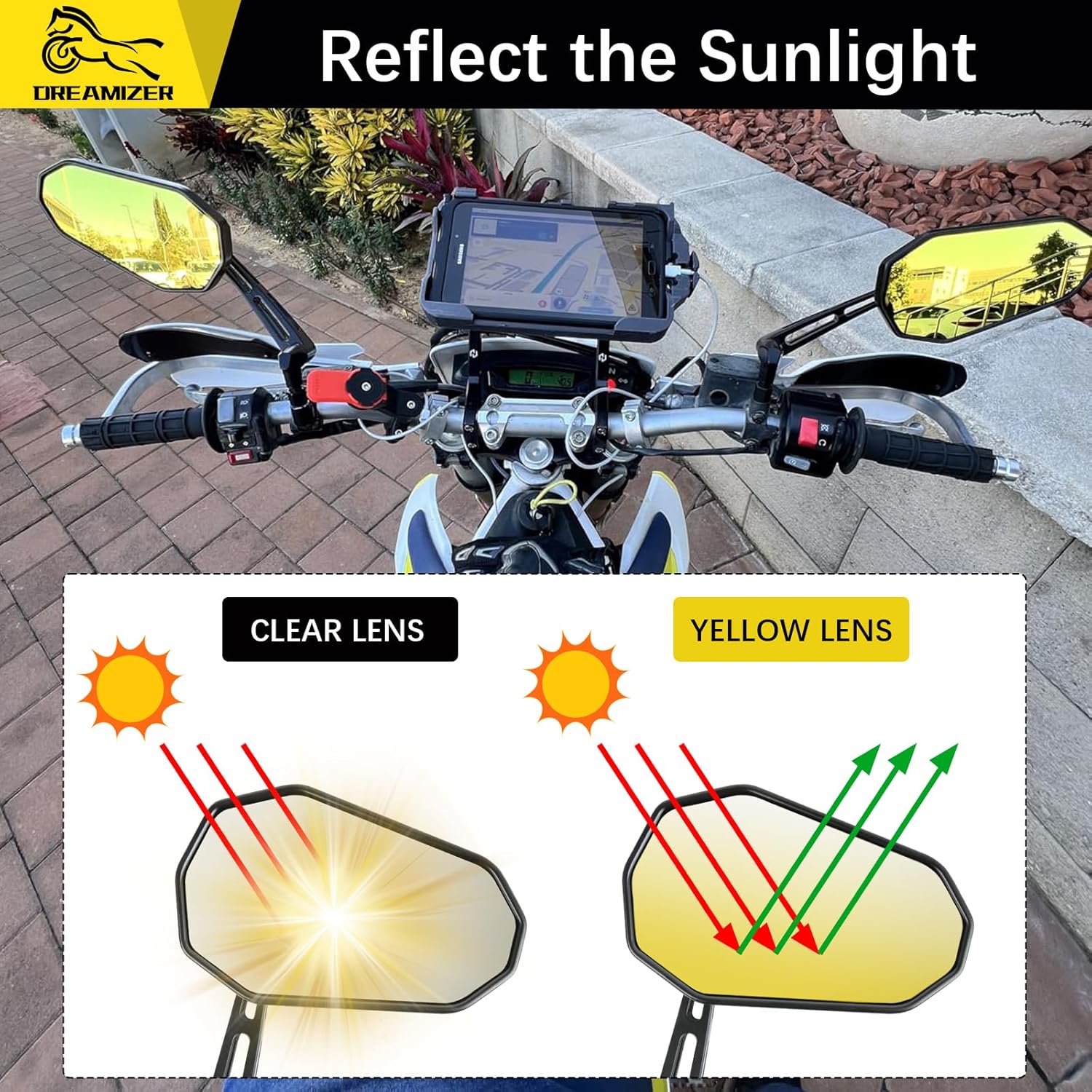 DREAMIZER E24 E-Mark Motorcycle Mirror, 8mm 10mm Motorcycle Side Mirror Compatible with Z900 Z1000 Z800 Z650 Z750 Z300 Z250 Z125 ER6N XJ6, MT03 MT09 MT10 MT07, ATV Quad Scooter ATV Touring Chopper