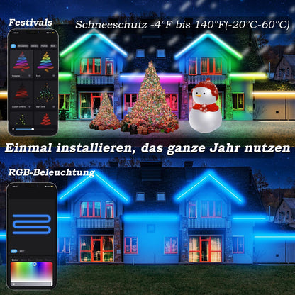 Lichaser 40m RGB+IC Outdoor LED Strip Wasserdicht DIY, Verfolgen, Segmentieren von LED-Streifen mit BT App und RF Fernbedienung für den Außenbereich