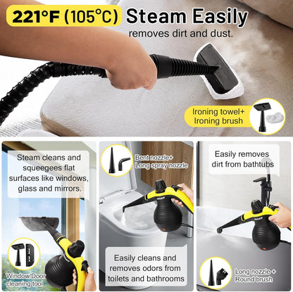 Handheld Steam Cleaner, Steam Cleaner, Cleaning Steamer, Portable Multi-Purpose Steam Cleaner with Safety Lock and 10 Piece Accessory Kit for Removing Dirt, Grease