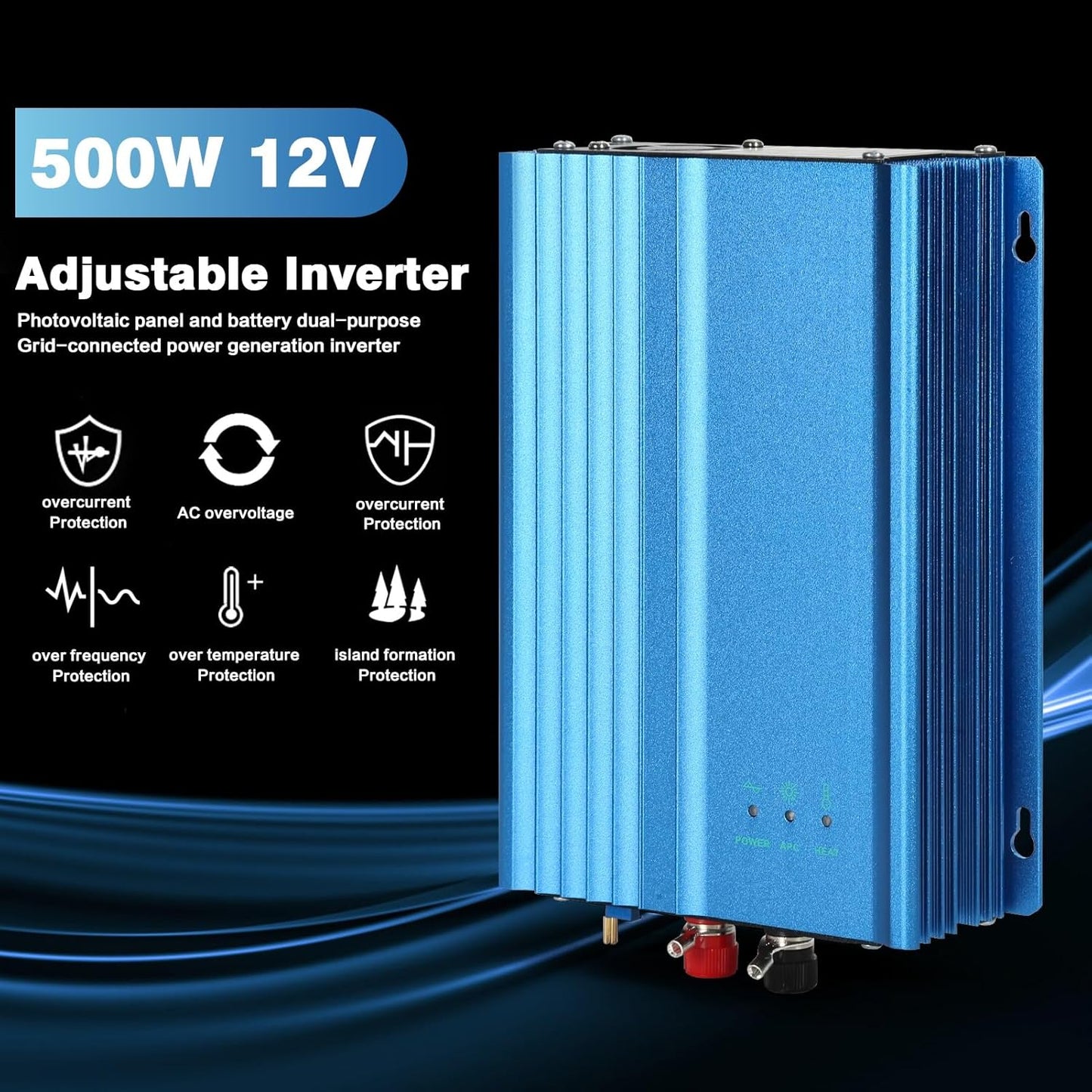 Jadeshay Inverter,Inverter Grid Tie 500W MPPT Grid Tie Micro Inverter 12V Adjustable Battery Discharge for Solar PV Panels, AC220V (Size : 500W12V)