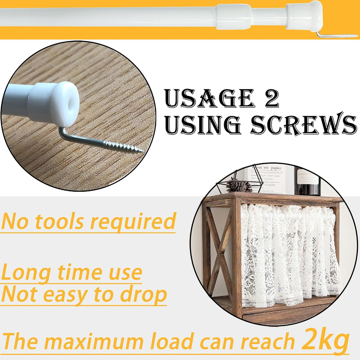 Set 2 bare extensibile cu tensiune GDEVKHN pentru perdele, 30-45 cm, albe