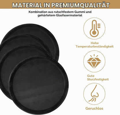 Set 4 tavi rotunde de servire antiderapante AZKEEGREY, 28 cm, marimea L, negre