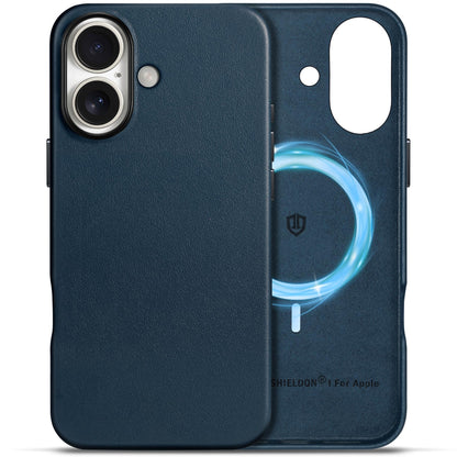 SHIELDON Case for iPhone 16 Pro 6.3" 2024, Genuine Leather, Magnetic Wireless Charging, Slim Fit, Non-Slip, Metal Button, Shockproof Protective Case Compatible with iPhone 16 Pro - Nappa Saddle Brown