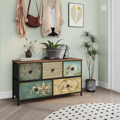 Comoda VEDECASA cu 5 sertare textile si cadru metalic