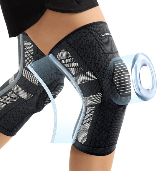 CAMBIVO 2 Pack Knee Braces for Knee Pain Women and Men, Knee Compression Sleeve with PMMA Side Stabilizers and Patella Knee Pads, Knee Support for Meniscus Tear, Arthritis, ACL, Joint Pain Relief