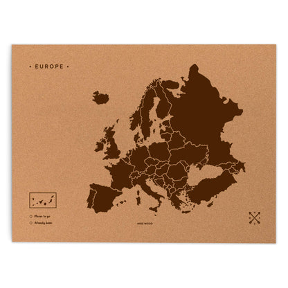 Harta decorativa din pluta Woody Map XL + Miss Wood + Europa, maro