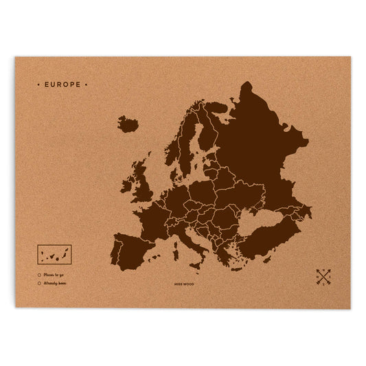 Harta decorativa din pluta Woody Map XL + Miss Wood + Europa, maro