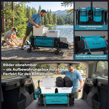 Carucior pliabil XXL FUNDANGO, 180 kg, 200 L, 114 cm, cu panou rabatabil si roti pentru toate terenurile