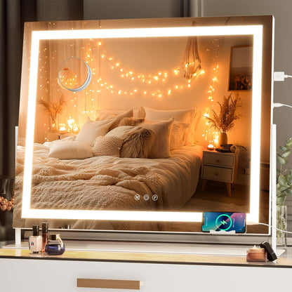 Oglinda cosmetica Hasipu 55x45 cm LED 10x, 3 temperaturi lumina