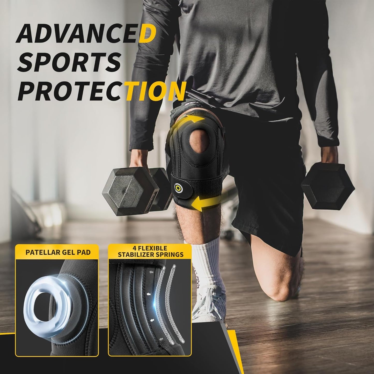 CAMBIVO Knee Brace for Women Men, Adjustable Knee Support and Compression Sleeve for Pain Relief, Meniscus Tear, Hinged Knee Brace with Side Stabilizers, Ideal for Weightlifting and Running(1 Pack)