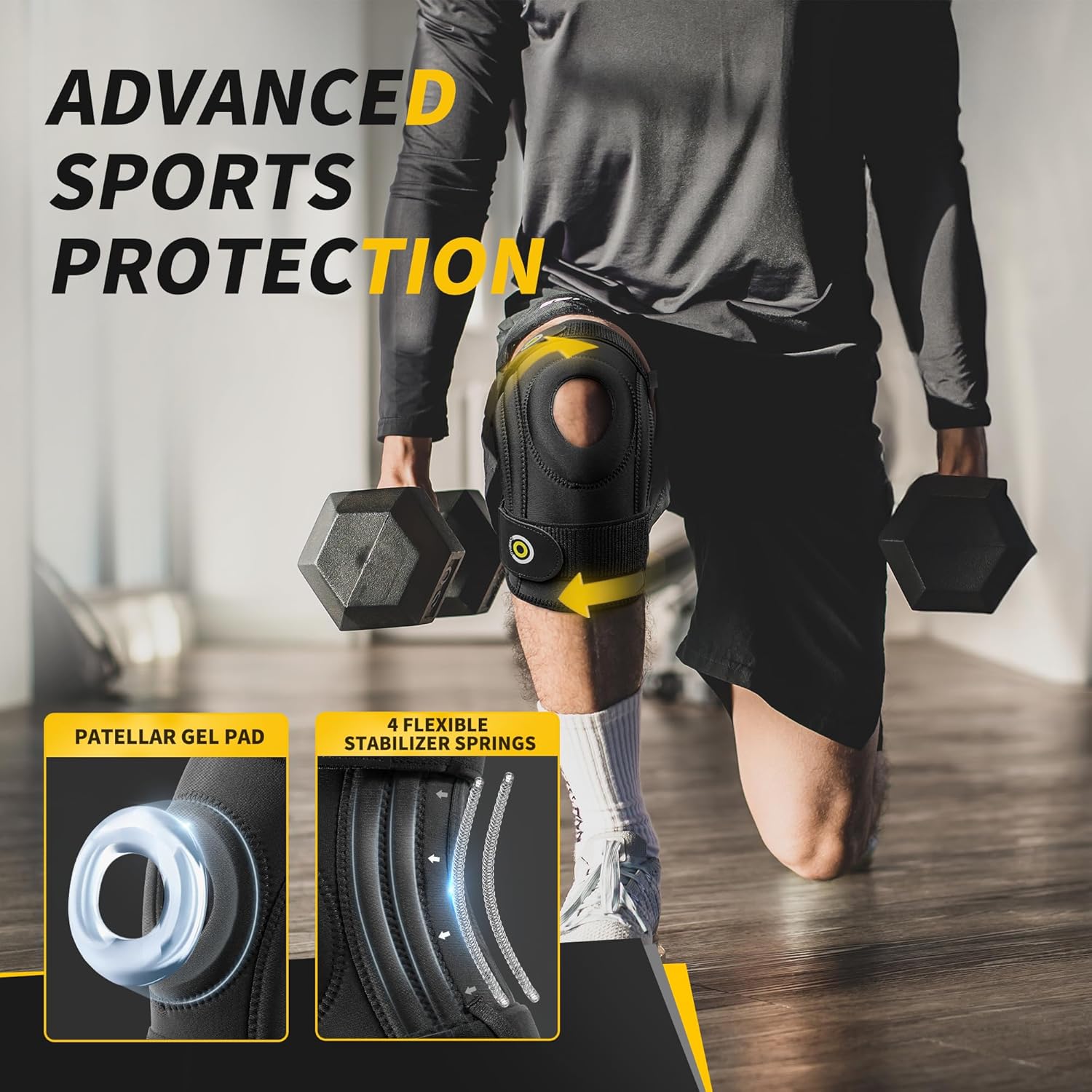 CAMBIVO Knee Brace for Women Men, Adjustable Knee Support and Compression Sleeve for Pain Relief, Meniscus Tear, Hinged Knee Brace with Side Stabilizers, Ideal for Weightlifting and Running(1 Pack)