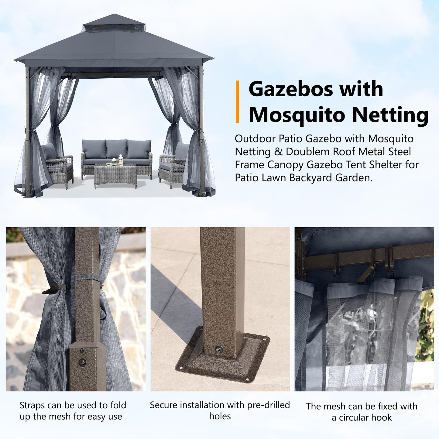 Foisor ABCCANOPY DP Gazebo26 2.5x2.5 m, plasa, impermeabil