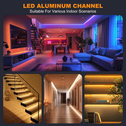 Set 12 profile LED Chesbung din aluminiu, forma U, 1 m, pentru benzi de pana la 16 mm, cu capac alb laptos, compatibil Philips Hue